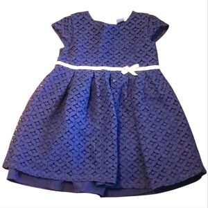Carter's Blue Kids Cap Sleeve Dress with Silver Accent Ribbon